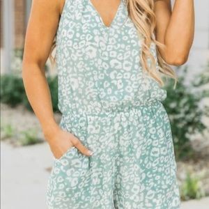 Pink Lily Green Cheetah Romper M